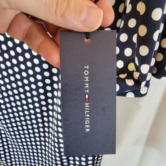NWT Tommy Hilfiger Navy White Polka Dot 3/4 Sleeve Shift Dress Zip Sz 12 - Picture 4 of 6
